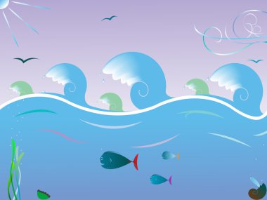 Sea waves landscape clipart