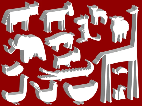 Figuras de animais sobre fundo vermelho —  Vetores de Stock