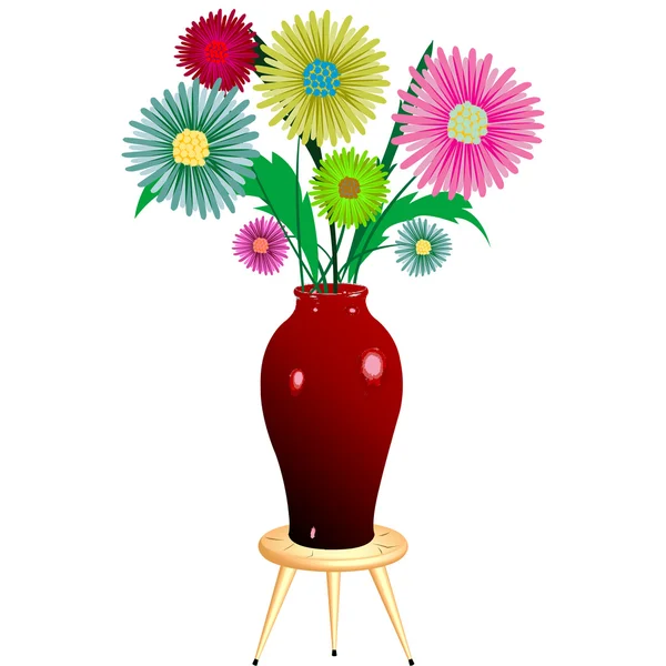 Arranjo de flores com cadeira de madeira — Vetor de Stock