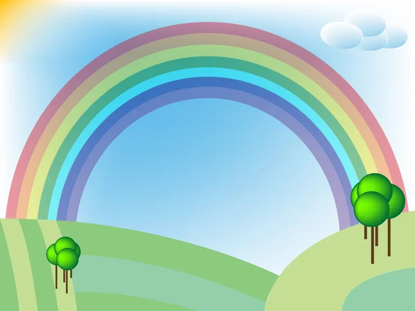 Retro krajinu s poli a rainbow — Stockový vektor