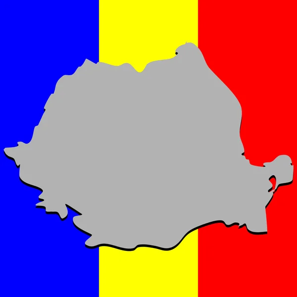 Ρουμανική χάρτη πάνω από εθνικά χρώματα — Διανυσματικό Αρχείο