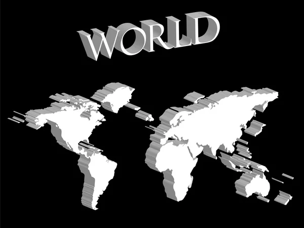 Mapa del mundo blanco expandido sobre negro — Vector de stock
