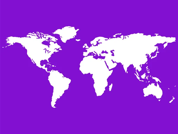 Weiße Weltkarte isoliert auf violett — Stockvektor