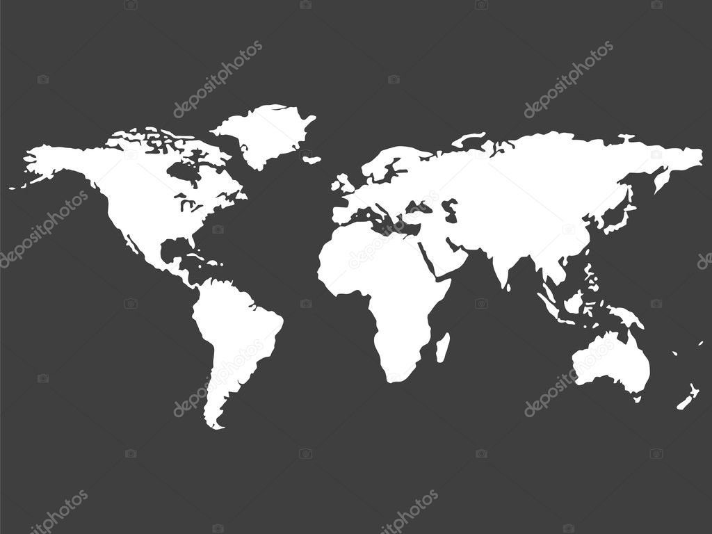 White world map isolated on gray bkg