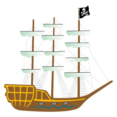 Pirate ship isolated on white clipart