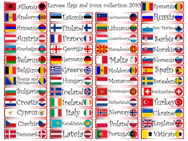 Europe flags and icons collection clipart