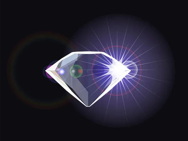 Diamant met licht reflectie — Stockvector