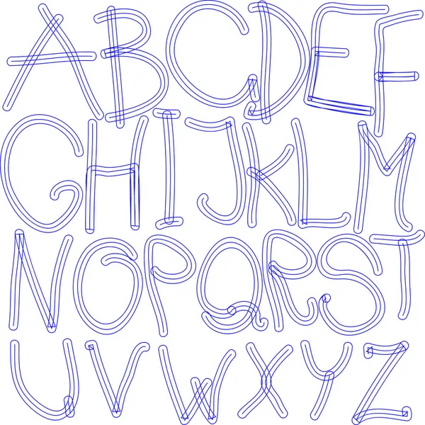 Handgemachtes blaues Alphabet auf weißem Grund — Stockvektor
