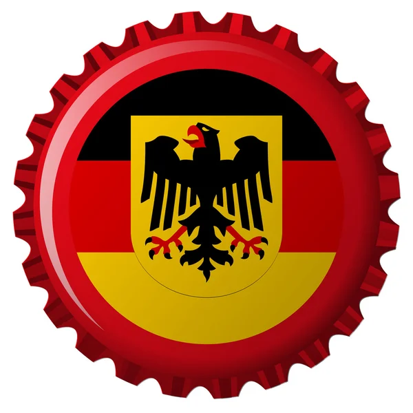 Bandera popular alemana sobre tapa de botella — Vector de stock