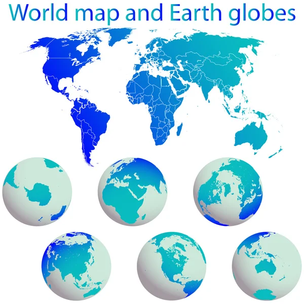 Mapa do mundo e globos da Terra — Vetor de Stock