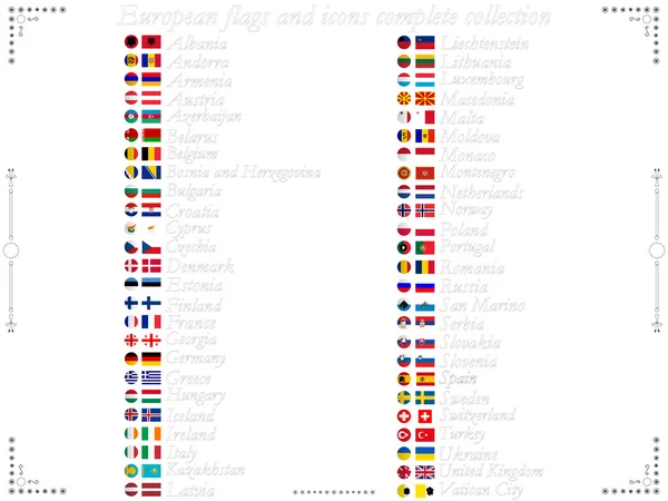 Colección de banderas e iconos europeos — Vector de stock