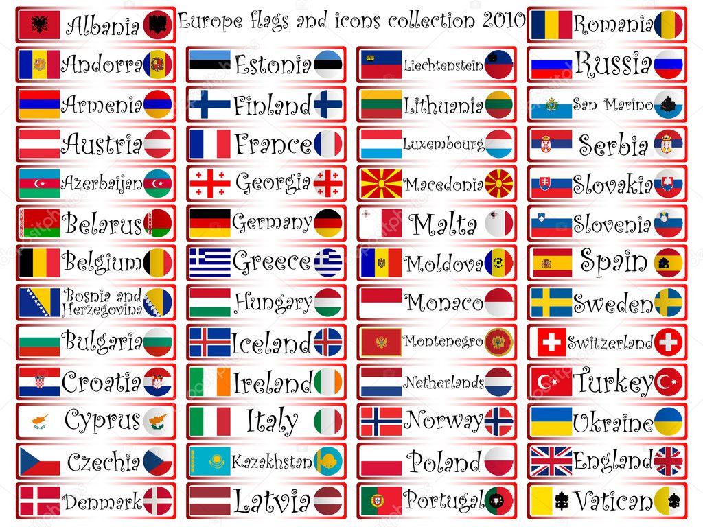 Europe flags and icons collection