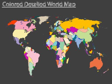 Colored detailed world map clipart