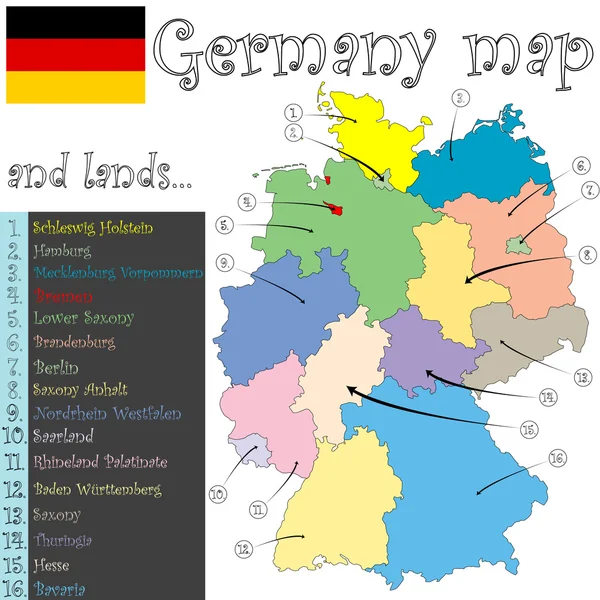 Alemania mapa y tierras — Vector de stock