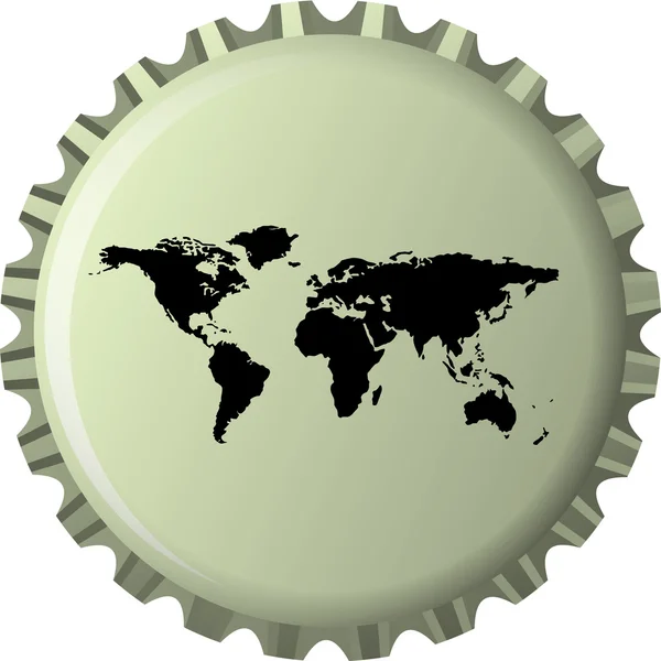 Mapa del mundo negro contra tapa de botella — Vector de stock