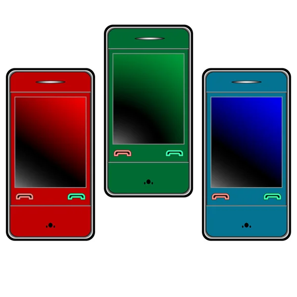 Gekleurde mobiele telefoons tegen Wit — Stockvector