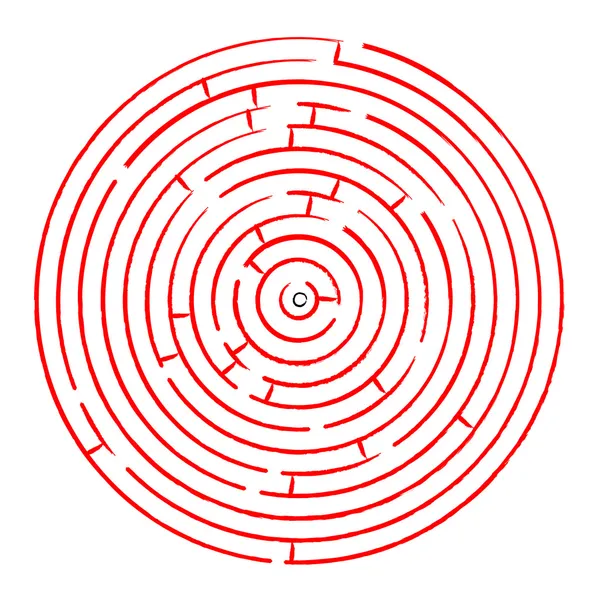 Labirinto rosso rotondo contro il bianco — Vettoriale Stock