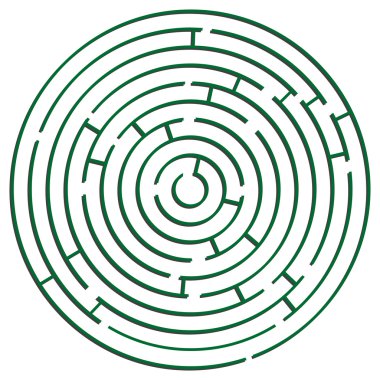 Green round maze against white clipart