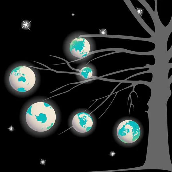 Earth globes tree — Stock Vector
