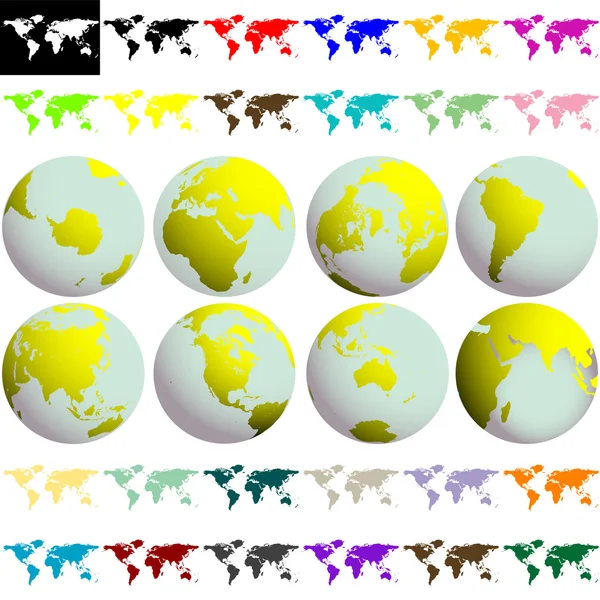 Globes terrestres et cartes contre le blanc — Image vectorielle