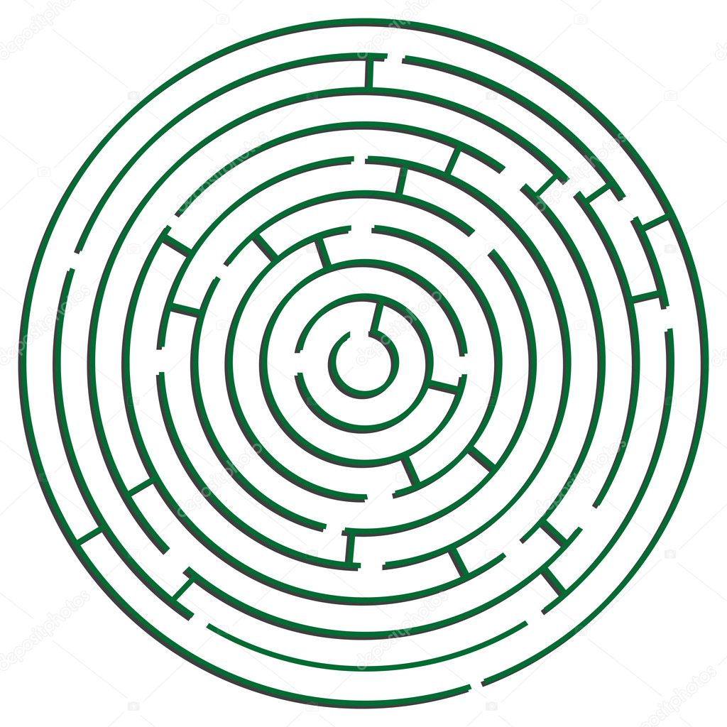 Green round maze against white