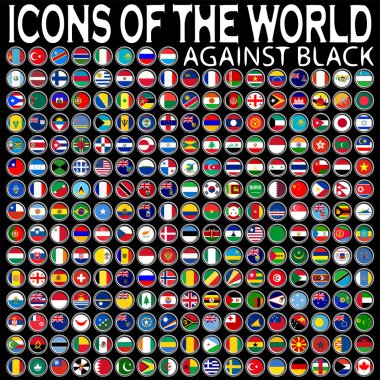 Icons of the world against black clipart