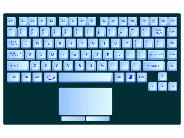 Laptop blå tangentbord mot vit — Stock vektor