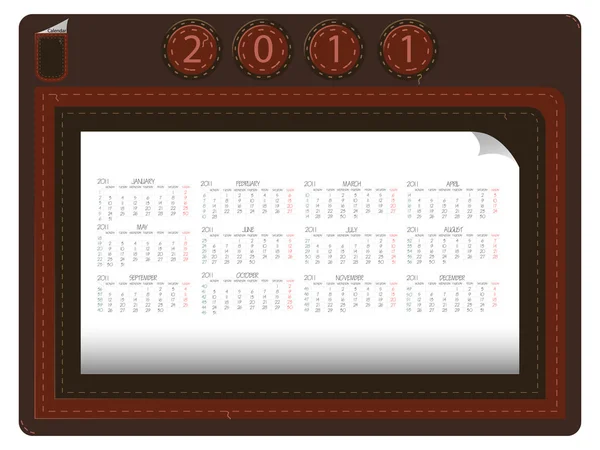 Leather calendar 2011 — Stock Vector