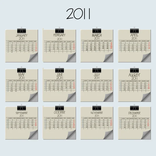 Paper note calendar 2011 — Stock Vector