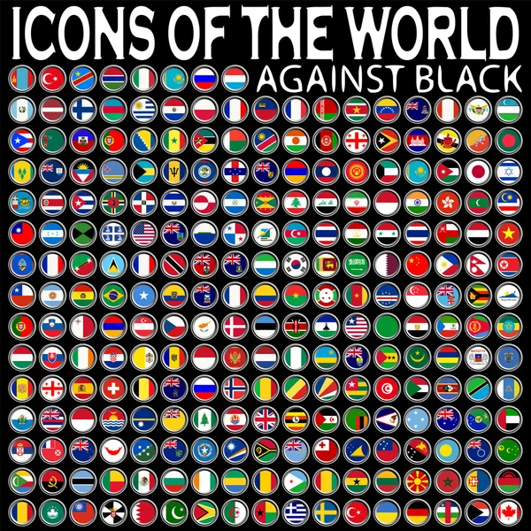 Iconos del mundo contra el negro — Vector de stock