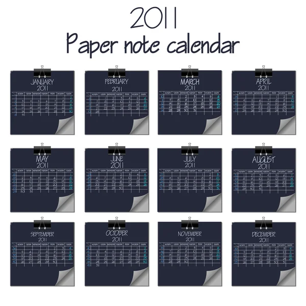 Kalender met aantekeningen op papier 2011 — Stockvector