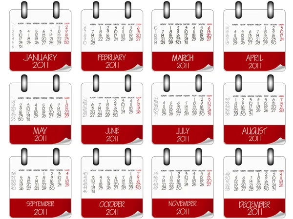 Czerwony i biały papier kalendarz 2011 — Wektor stockowy