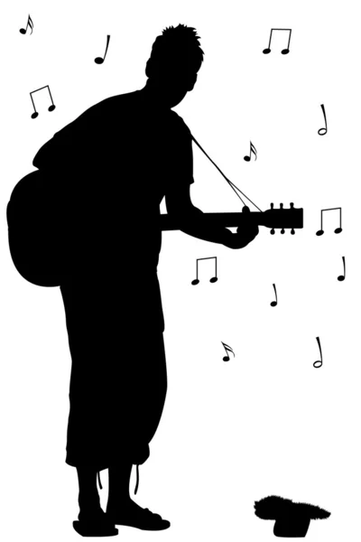 Mannen med gitarr siluett — Stock vektor