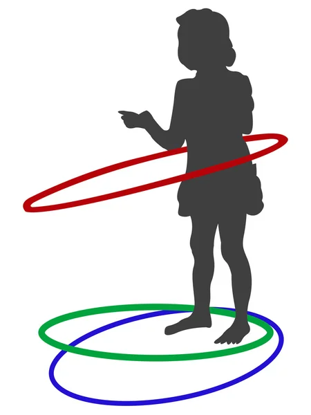Силуэт девушки, играющей с кругами — стоковый вектор