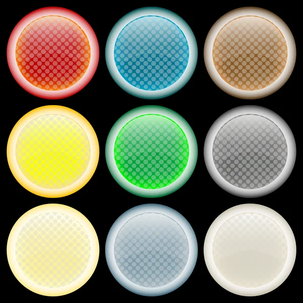 Χρωματιστό γυαλιστερό web κουμπιά ενάντια μαύρο — Διανυσματικό Αρχείο