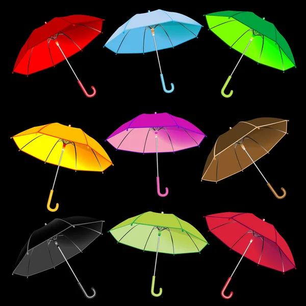 Colección de paraguas contra negro — Vector de stock