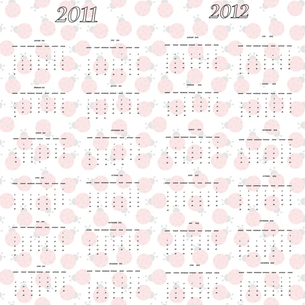 Ladybug calendar for 2011 and 2012 — Stock Vector