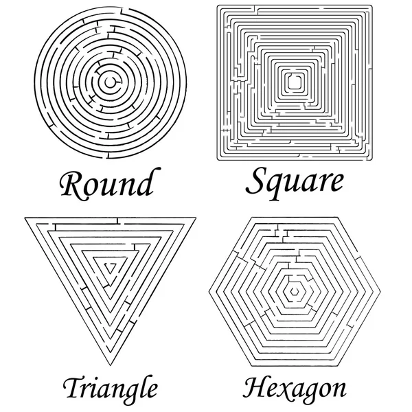 Vier Labyrinthe Formen gegen Weiß — Stockvektor