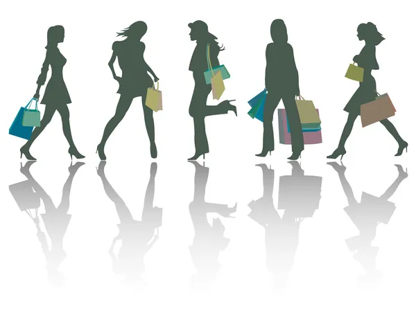 Shopping girls silhouettes — Stock Vector