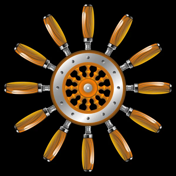 Ship wheel against black — Stock Vector