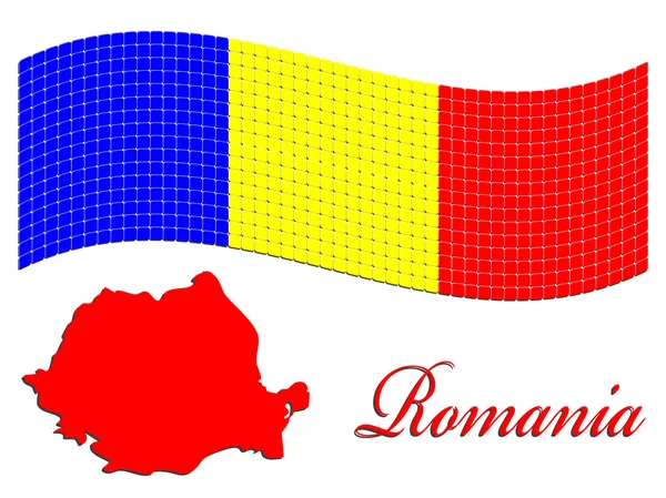Bandiera rumena e mappa contro il bianco — Vettoriale Stock