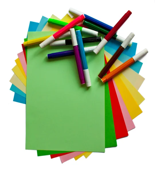Χρωματιστά χαρτιά και μαρκαδόρους — Φωτογραφία Αρχείου