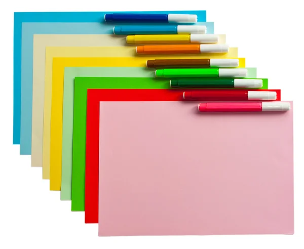 Colored papers and markers — Stock Photo, Image