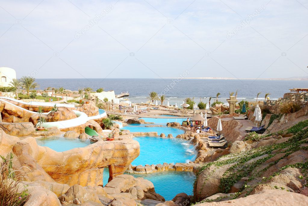 Aquapark at popular hotel near Red Sea