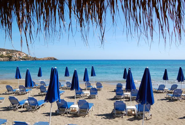Stranden och solstolar på populära hotell — Stockfoto