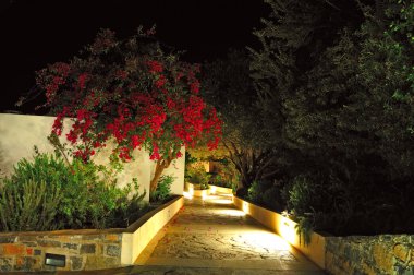 Illuminated path at luxury hotel clipart