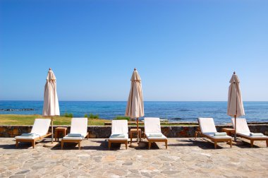 lüks otel, crete, Yunanistan plajda şezlong