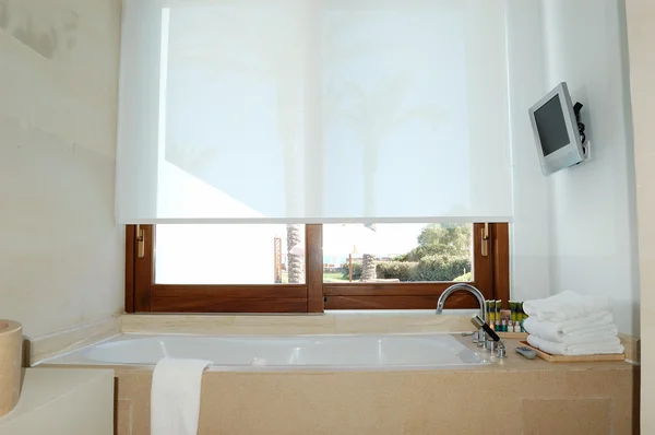 stock image Bathroom interior at the modern luxury villa, Crete, Greece