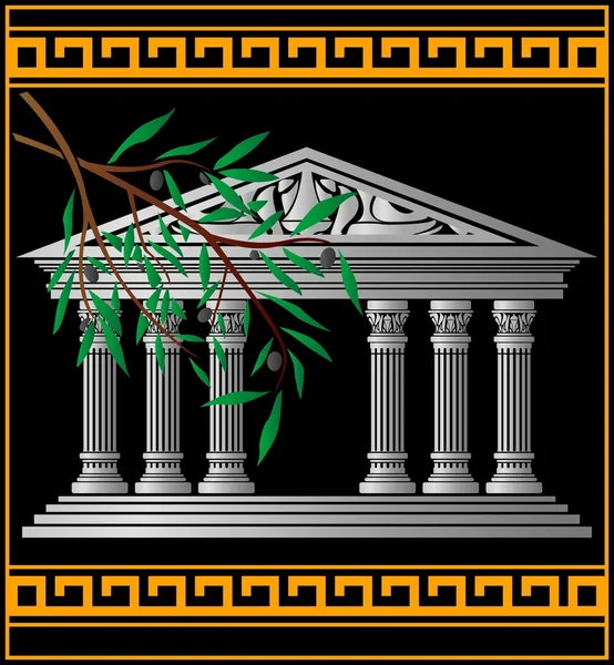 Griekse tempel en olive branch — Stockvector