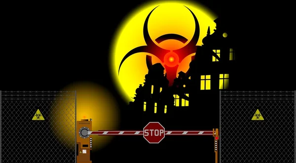 Barrier gate and biohazard sign — Stock Vector